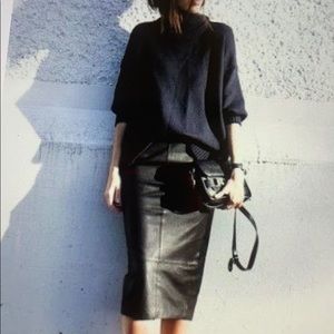 Black 100% leather pencil skirt